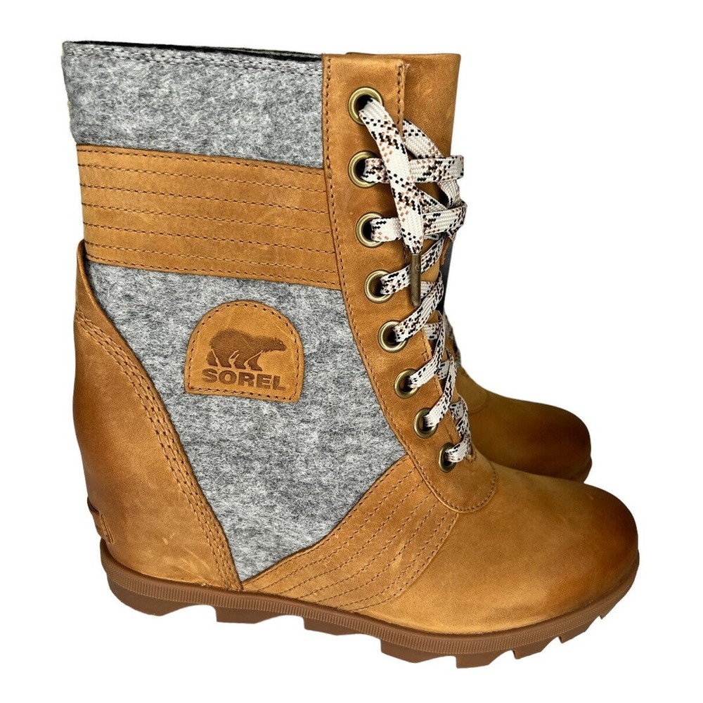 Sorel Lexie Wedge Bootsโ Leather Camel Brown Waterproof Womenโs Size 10